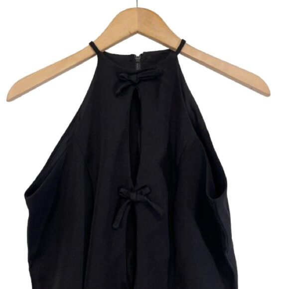 Missguided Black Halter Top Peek a Boo Bow Details S - Picture 3 of 8